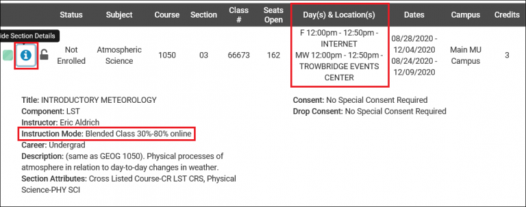 Class Details // Office of the University Registrar